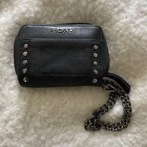 Tumi tri-fold wallet with Gunmetal chain and studs